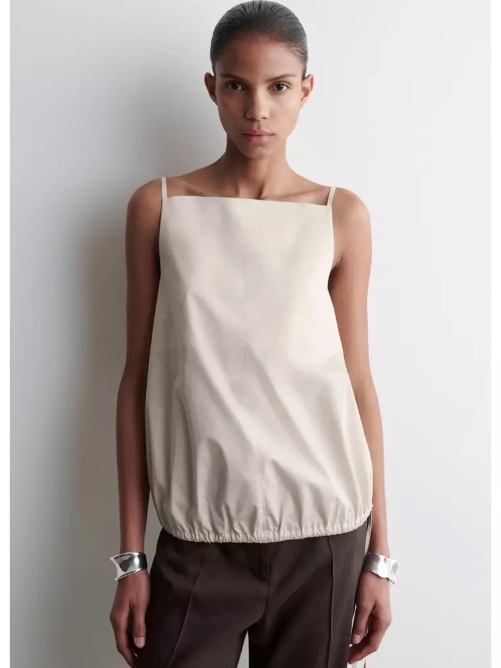 COS Tie-Detail Cotton Top in Ecru